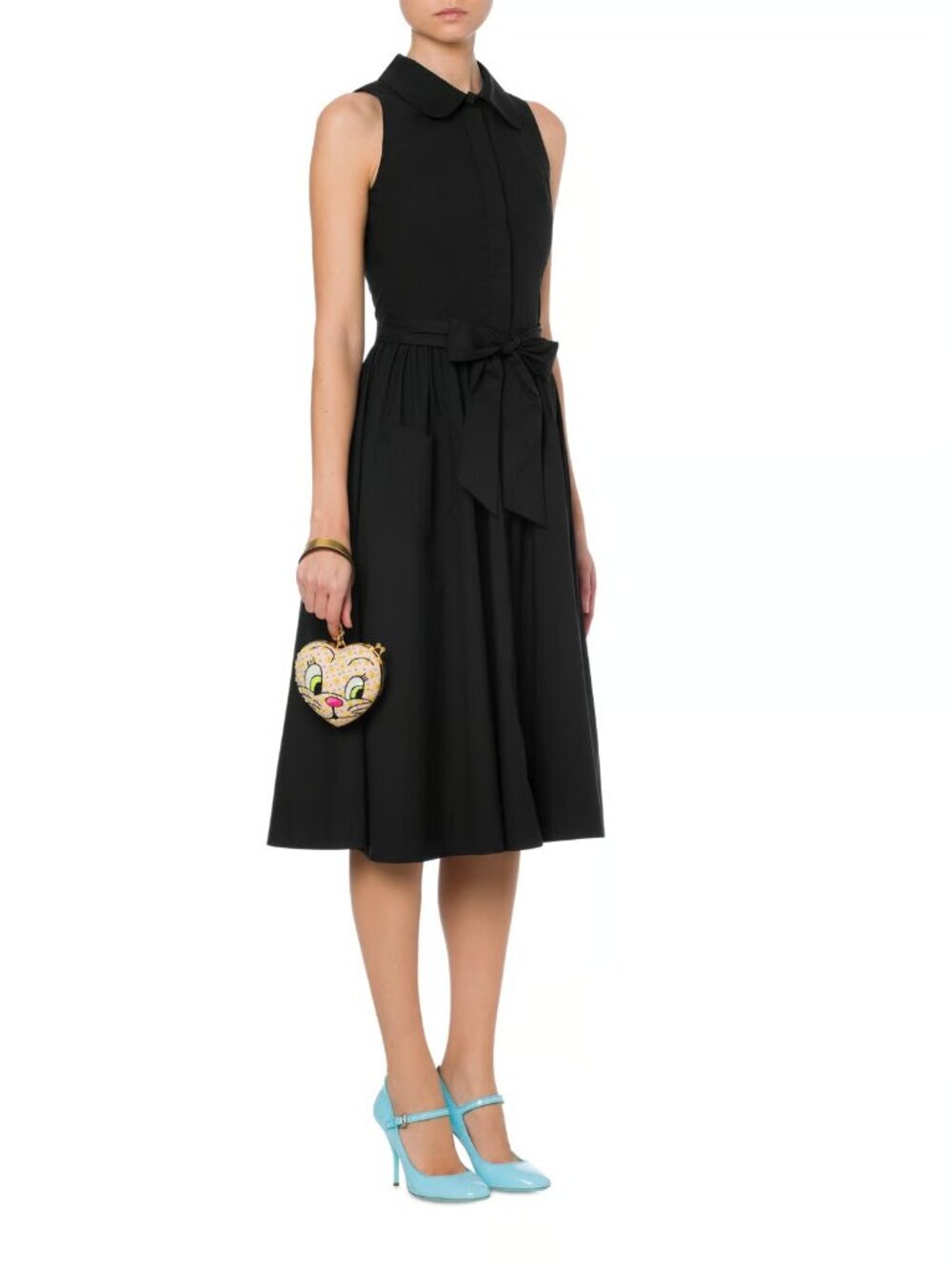 MOSCHINO COUTURE Black Cotton Poplin Heart Pocket Fit & Flare Midi Dress, Size 4